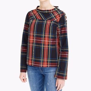Beautiful J. CREW Holiday Plaid Jeweled Funnelneck Blouse